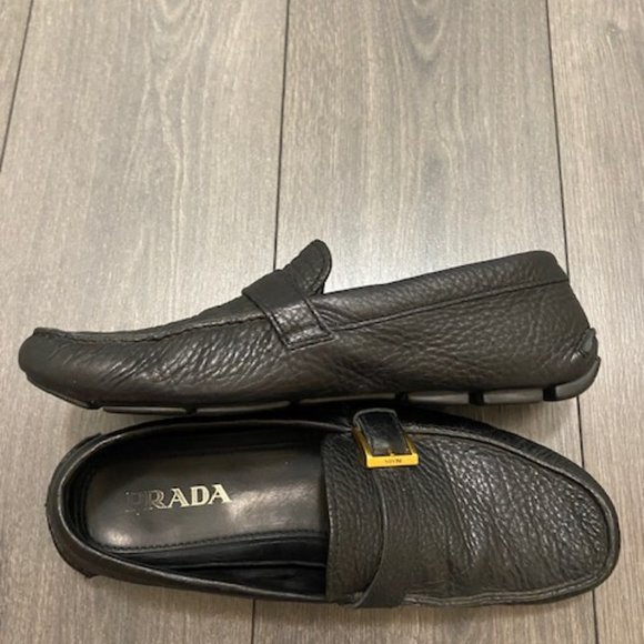 Prada Men's Black Textured Leather Driving Loafers Size 11.5 - Picture 5 of 14